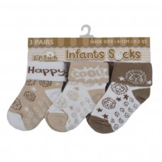 S505: Brown 3 Pack Turnover Socks (0-12 Months)